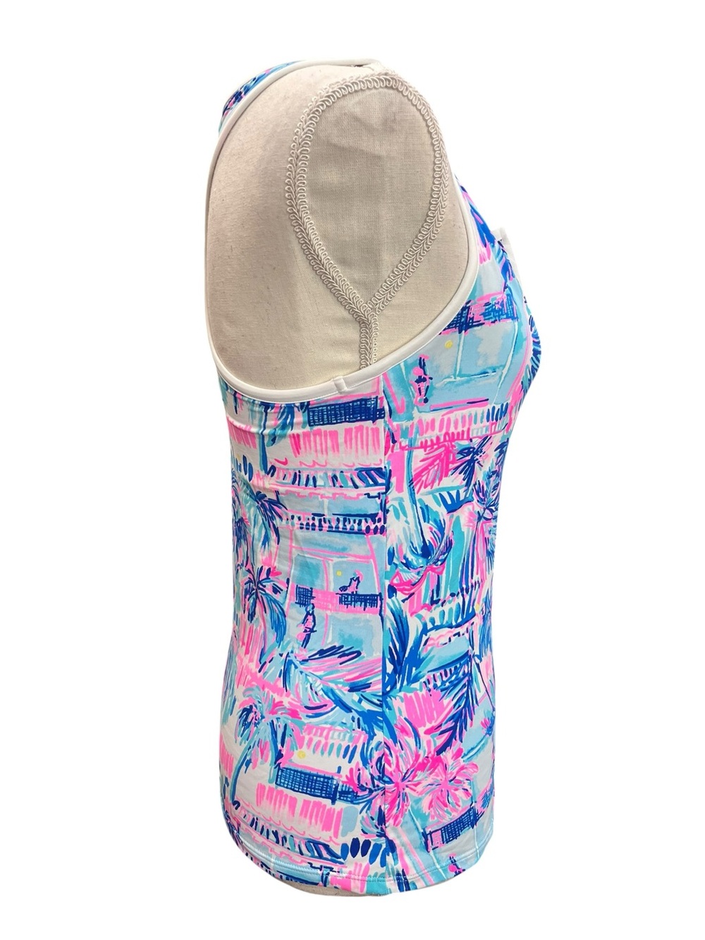 Lilly Pulitzer Luxletic Palm Print Zip Front Tank Top Built-In Bra S - Picture 5 of 13